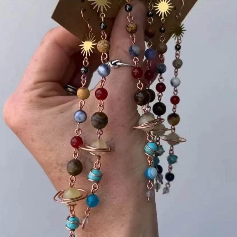 Handmade Earth & Saturn Earrings - Unique Cosmic Jewelry - ZA-Zola