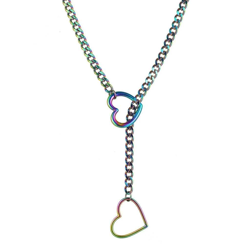 Stainless Steel Lariat Heart Necklace – Punk Rock Style - ZA-Zola