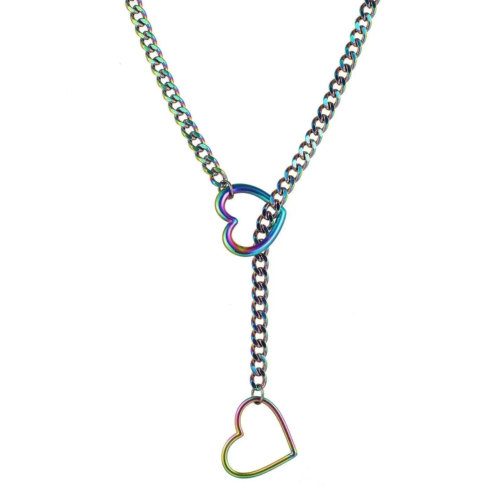 Stainless Steel Lariat Heart Necklace – Punk Rock Style - ZA-Zola