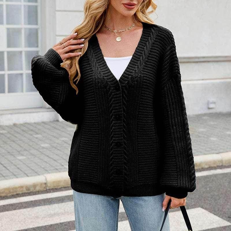 Twisted Knit V-Neck Cardigan – Soft & Slouchy Vibe - ZA-Zola