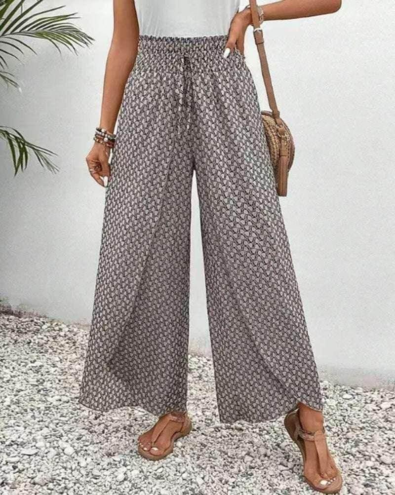 Retro Ethnic Print Lace-Up Trousers – Women’s Fashion - ZA-Zola