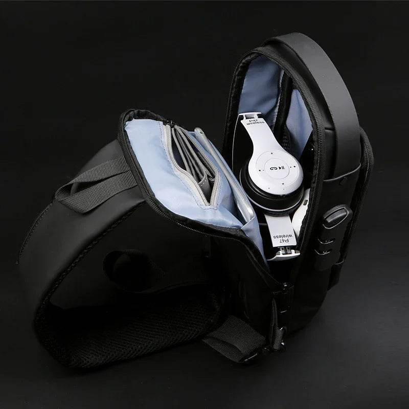 Motorcycle Chest Bag – Anti-Theft PU Leather Messenger with Password Lock - ZA-Zola