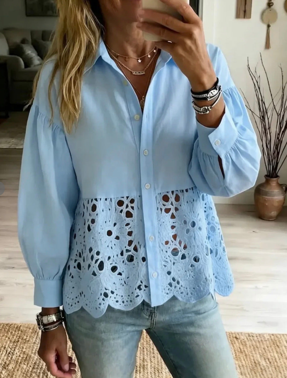 Women's Hollow-Out Hem Shirt | Long Sleeve Top