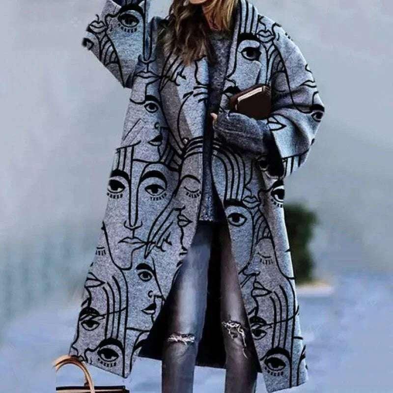 Dragon Phoenix Print Coat for Women – Woolen Long Lapel Jacket - ZA-Zola