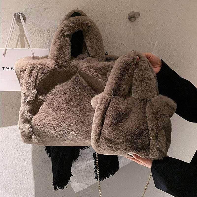 Winter Chain Plush Handbag | Trendy Tote Bag for Women - ZA-Zola