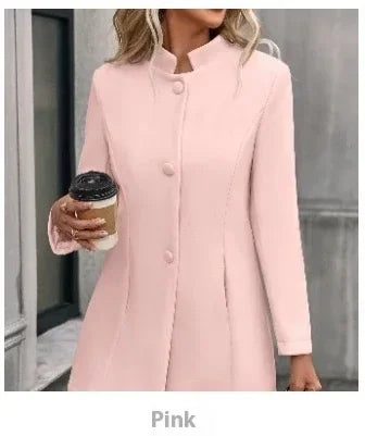Women Slim Fit Wool Coat – Elegant Lapel Winter Style - ZA-Zola