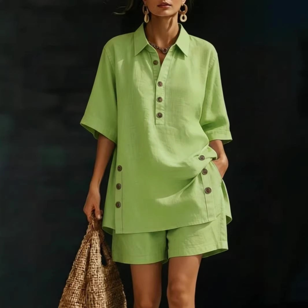 Person wearing a green outfit with a dark background