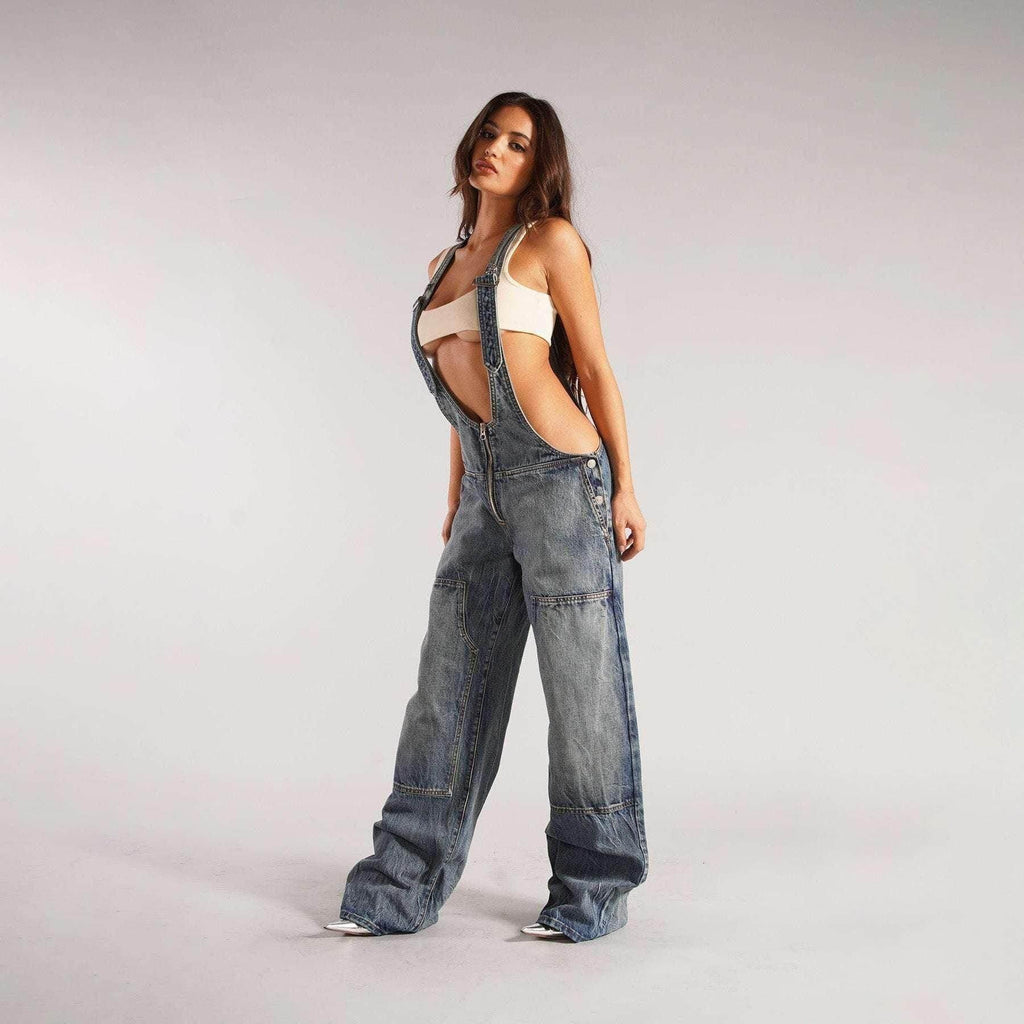 Y2K Zipper Denim Overalls – Wide Leg Street Style - ZA-Zola