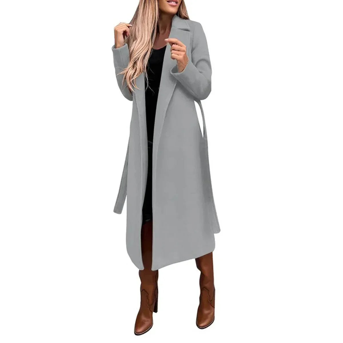 ZA-Zola Women’s Woolen Lace-Up Long Coat - ZA-Zola