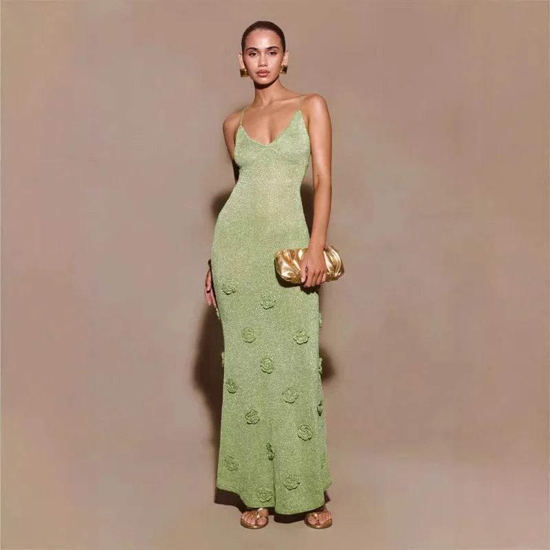 Knitted Floral Crochet Glitter Dress – Elegant & Chic - ZA-Zola