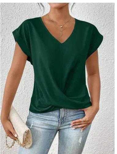V-Neck Irregular Knot Summer T-Shirt for Women - ZA-Zola