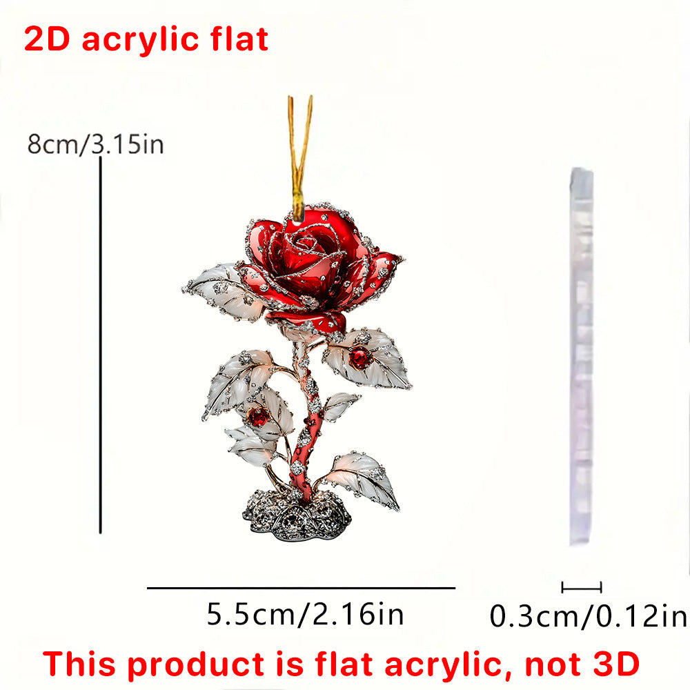 Valentine’s Day Red Rose Car Pendant Acrylic Ornament – ZA-Zola