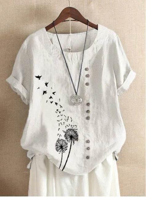 Retro Cotton Linen Loose Plus Size T-Shirt - ZA-Zola