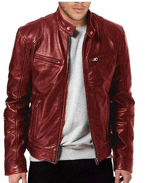 Men's Warm Zipper Cardigan with PU Leather Detail - ZA-Zola