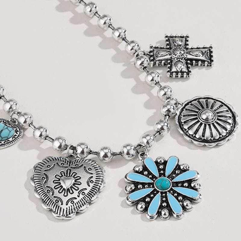 Vintage Turquoise Cross Necklace for Women - ZA-Zola