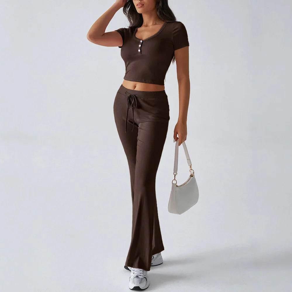 Solid Color Crew Neck Casual Suit – Shop Now for Comfort - ZA-Zola