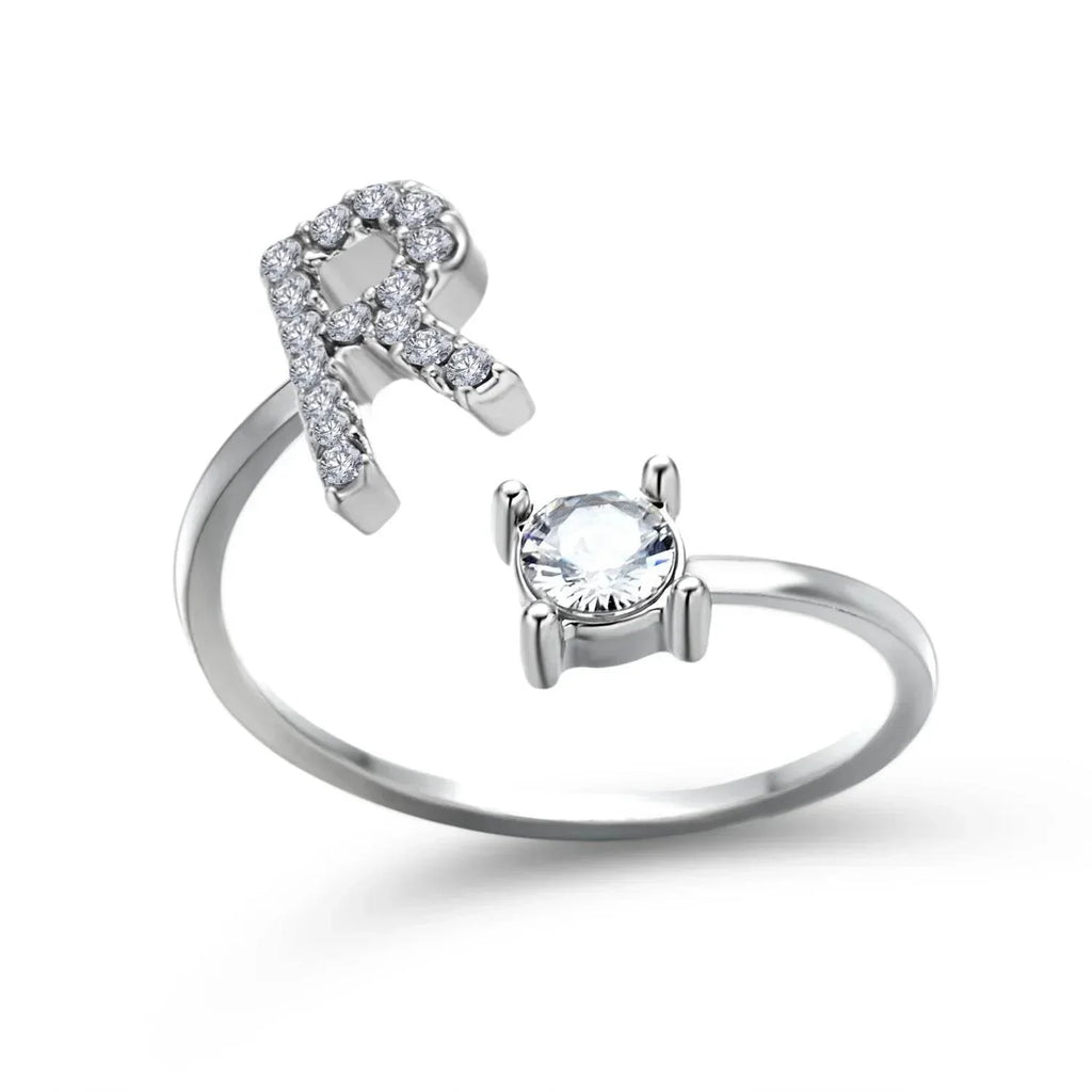 Adjustable A–Z Initial Ring for Women with Zircon - ZA-Zola
