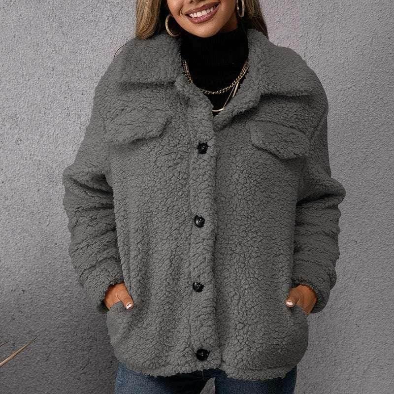 Lapel Single-Breasted Fleece Coat – Women’s Winter Jacket - ZA-Zola