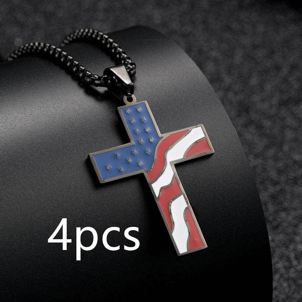 Men’s Flag Cross Necklace – Sleek Stainless Steel - ZA-Zola