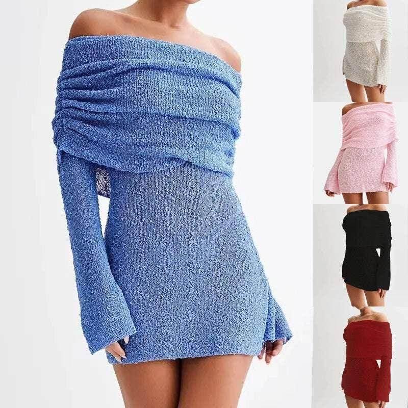 Knitted Off-Shoulder Bodycon Mini Dress - ZA-Zola