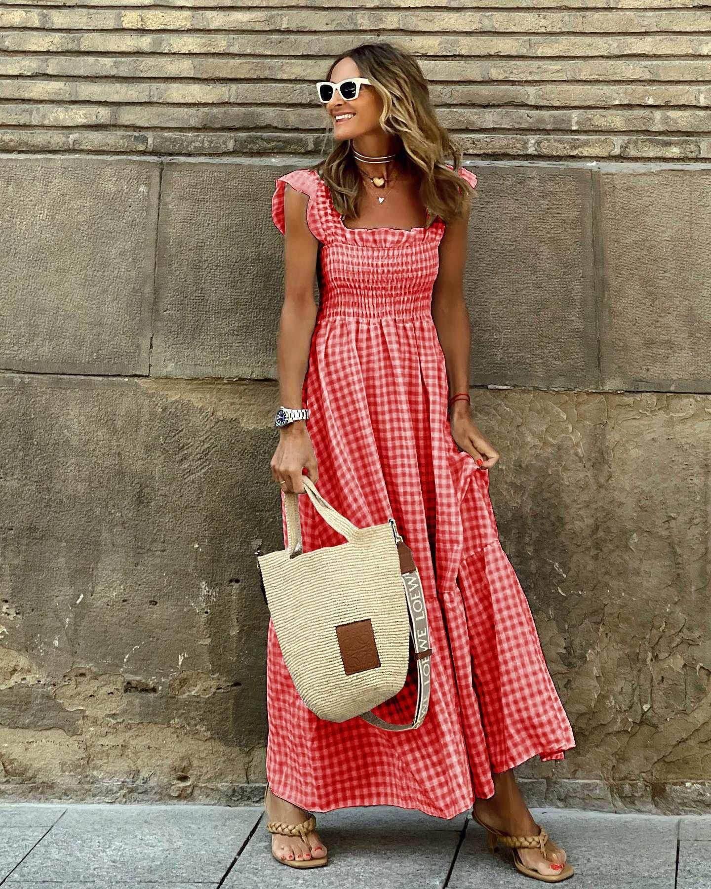 Plaid Pleated A-Line Ruffle Dress – Summer Swing - ZA-Zola