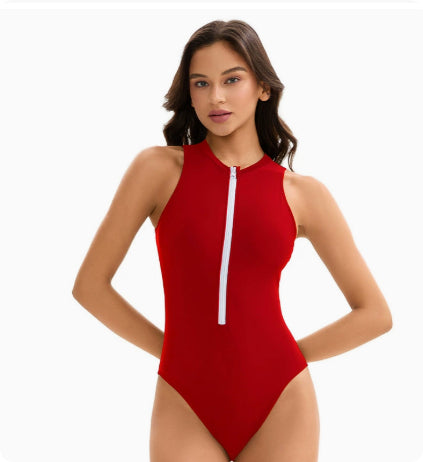 One Piece Triangle Swimsuit – Women's Sleeveless Solid Color Swimwear