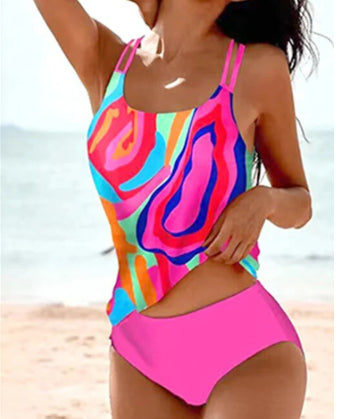 Colorful swimsuit with abstract patterns on a beach