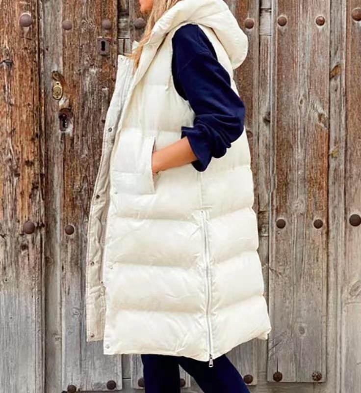 Shop Pure Color Hooded Long Cotton Vest for Women - ZA-Zola