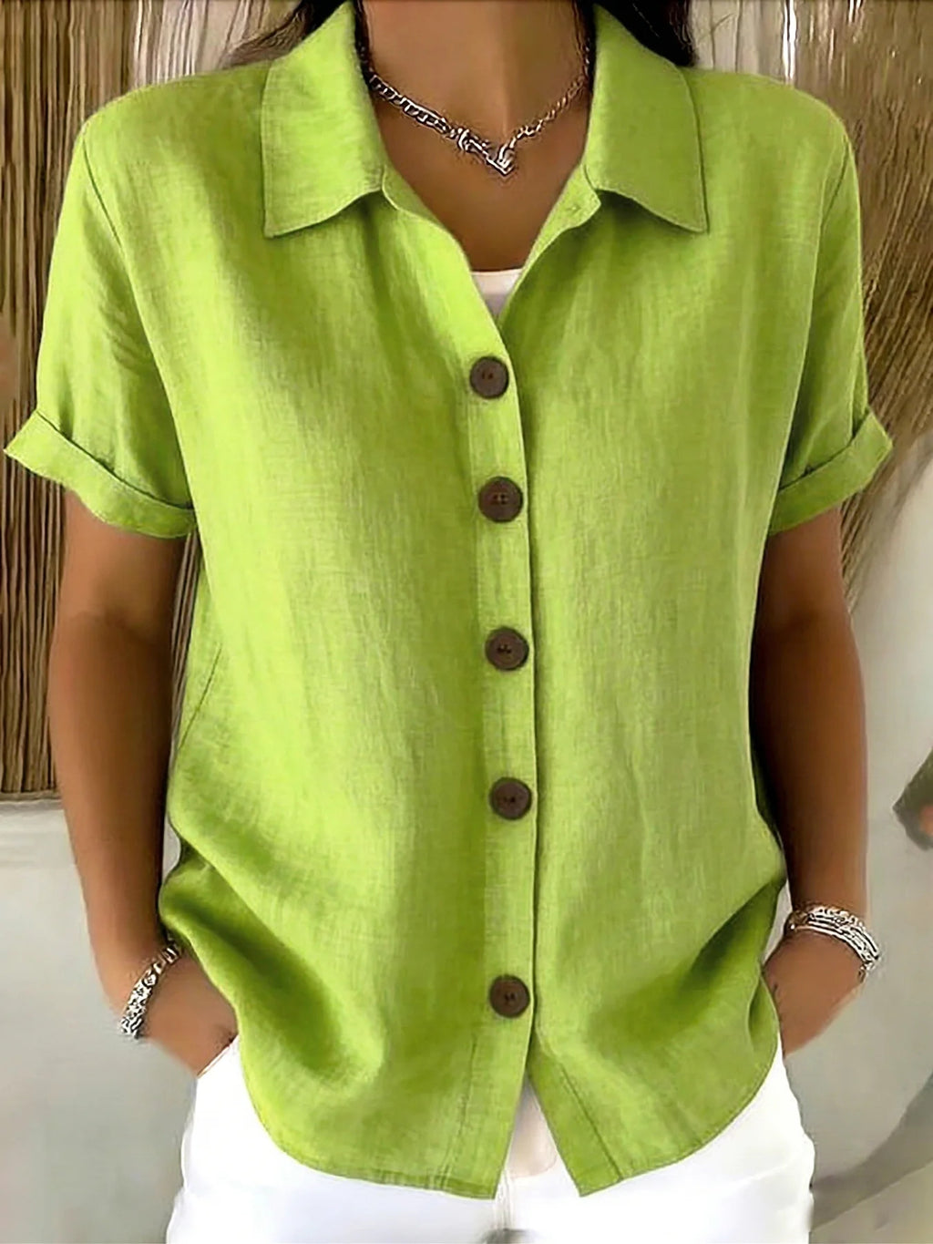 Lapel Button Linen Blend Shirt | Women Long Sleeve