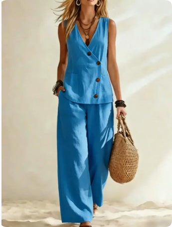 Button Up Cardigan Vest Pants Set | Womens