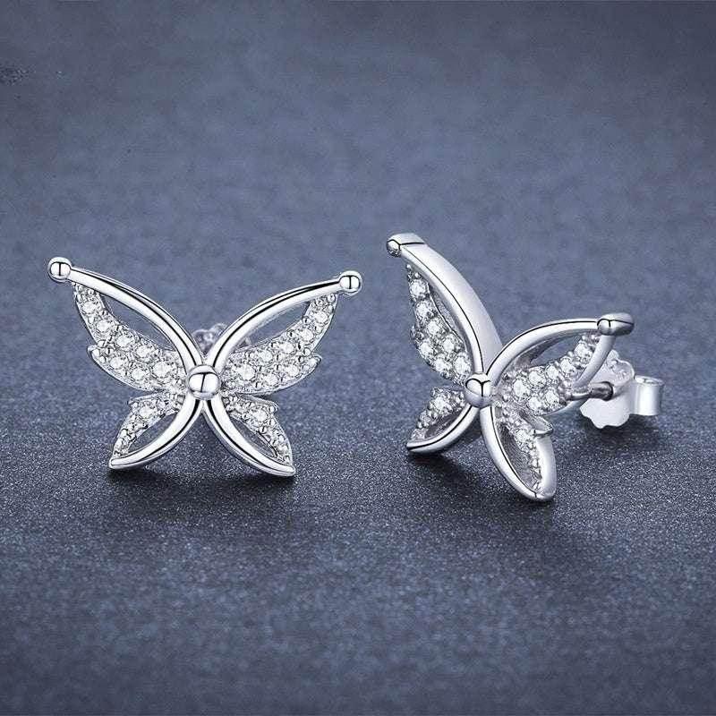 Full Rhinestone Butterfly Stud Earrings – Black - ZA-Zola