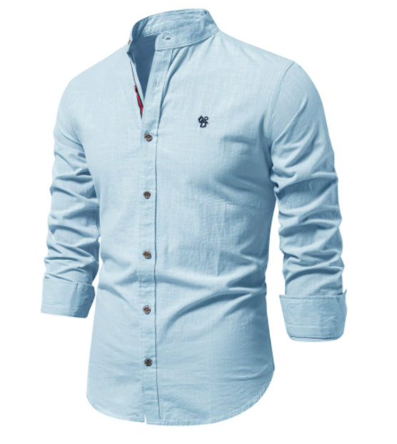 Light blue button-up shirt on a white background
