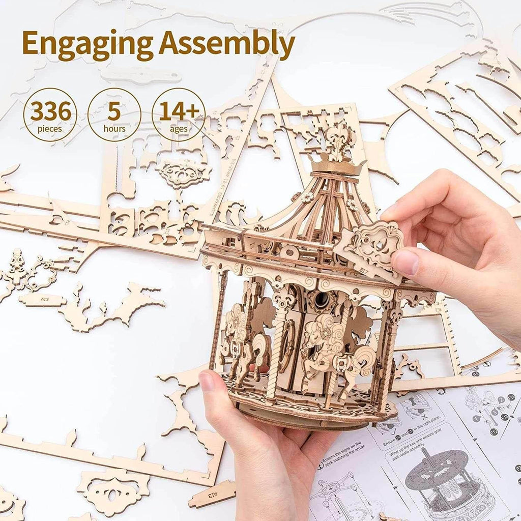 Robotime Rokr 3D Wooden Puzzle Music Box – DIY Carousel Kit - ZA-Zola