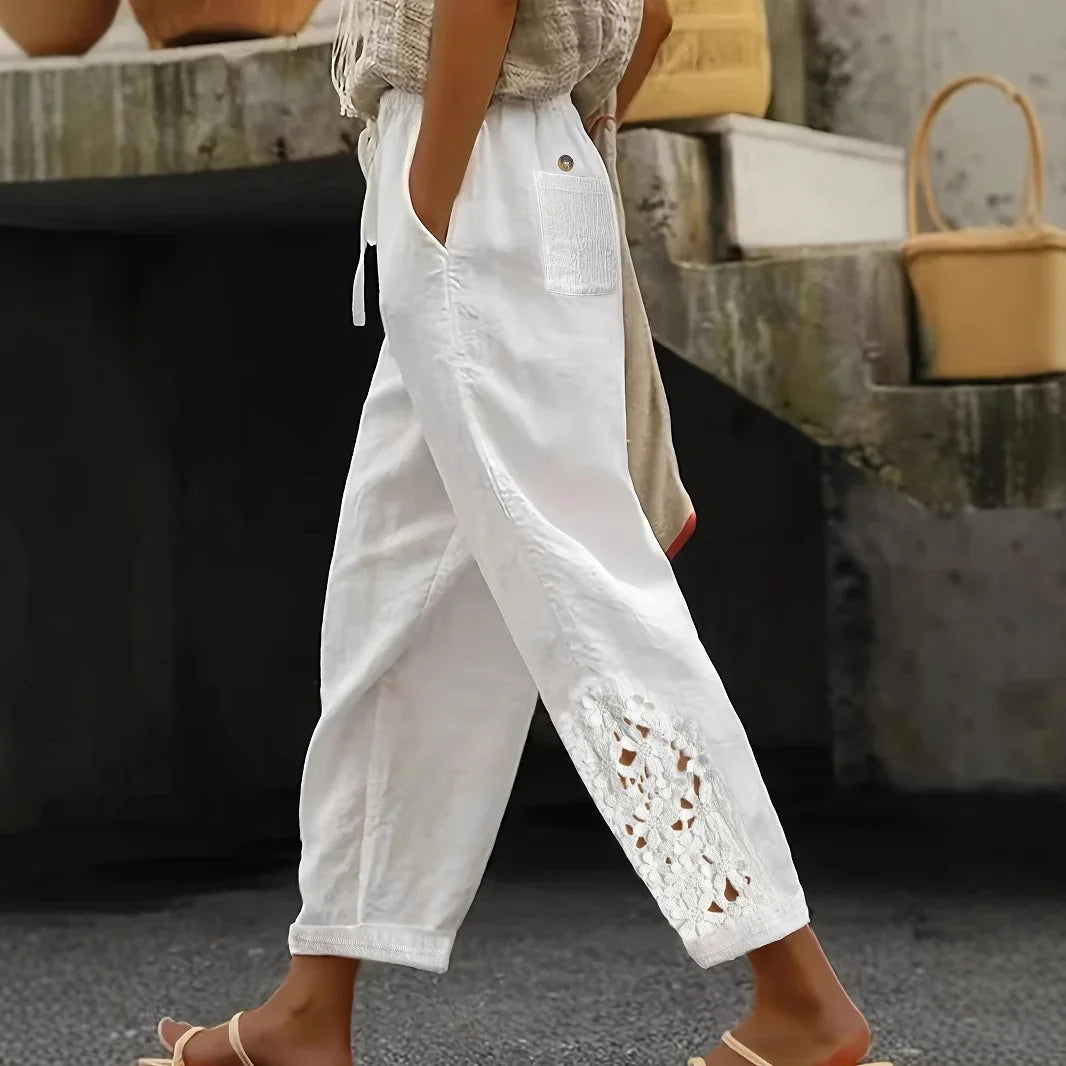 Women's Drawstring Casual Pants Lace Straight Leg – ZA-Zola