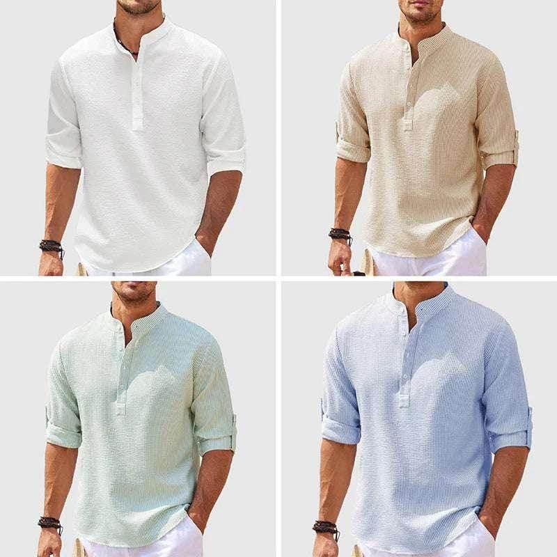 Men's Long Sleeve Stand Collar Shirt – Shop Now - ZA-Zola