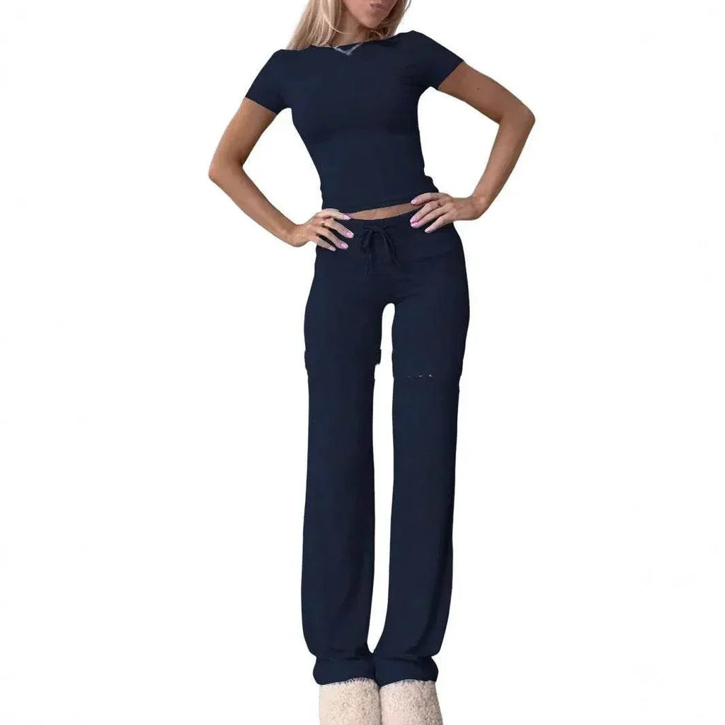 Comfy Two-Piece Lounge Set – Short Sleeve & Pants - ZA-Zola
