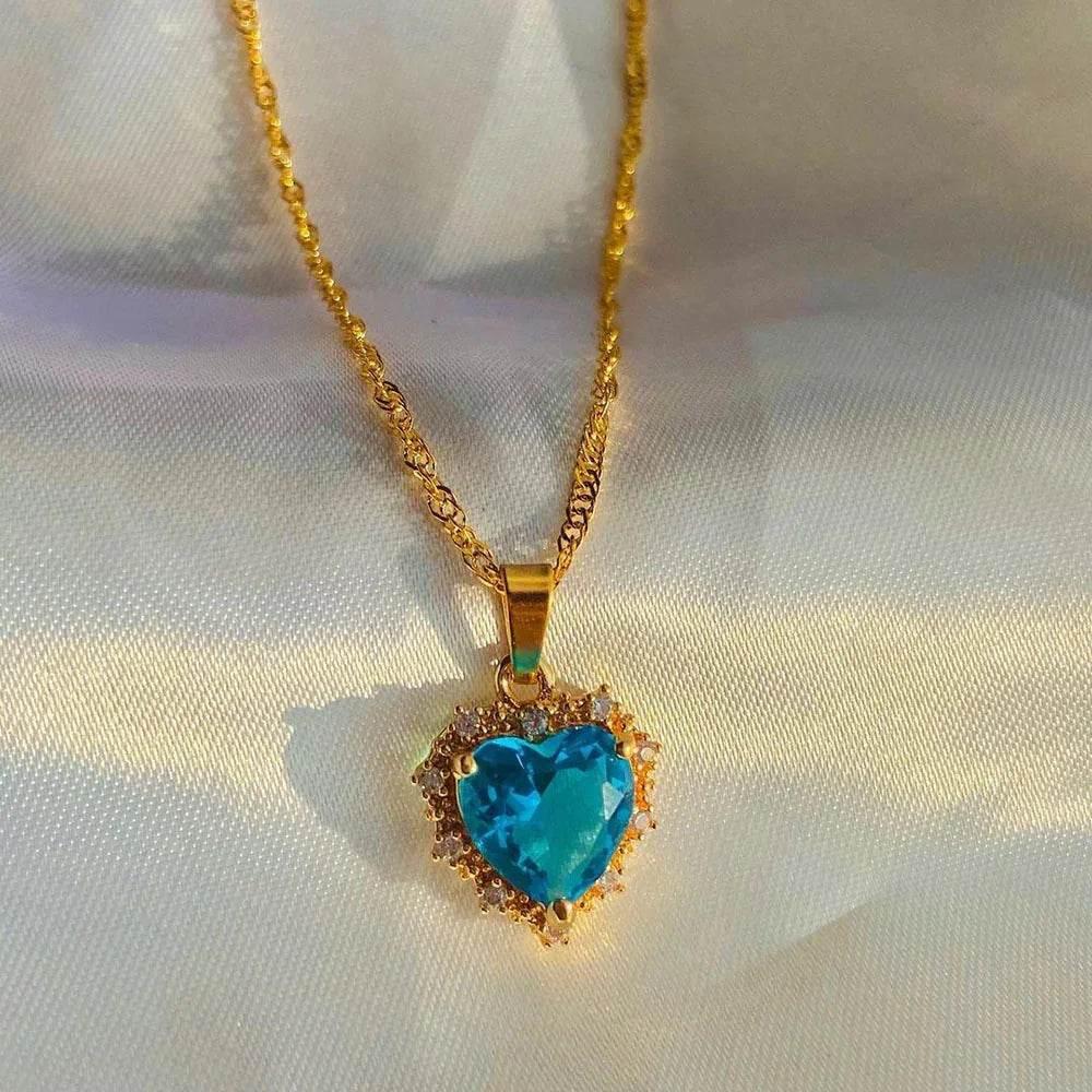 Colorful Rhinestone Heart Necklace - Love Gold Chain | Buy Now! - ZA-Zola