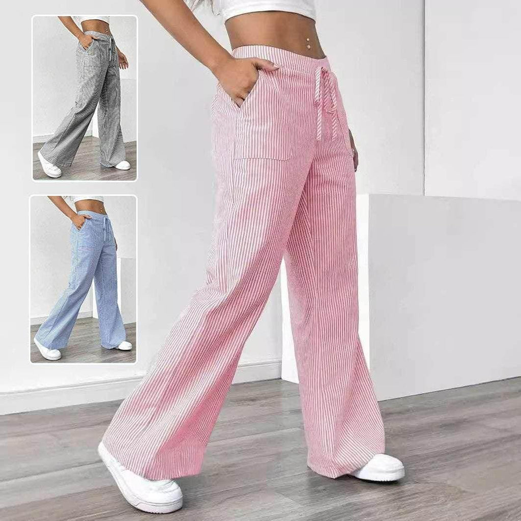 Striped Wide Leg Trousers With Pockets – Women - ZA-Zola