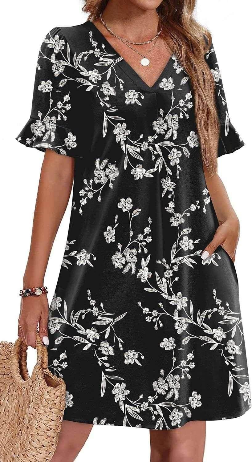 V-Neck Ruffled Vacation Dress with Pockets – Women - ZA-Zola
