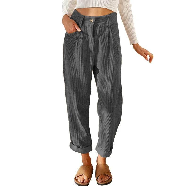 Corduroy Baggy Straight Pants – High Waist Vibe - ZA-Zola
