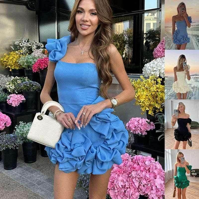 One‑Shoulder Ruffle Mini Dress for Party Nights - ZA-Zola