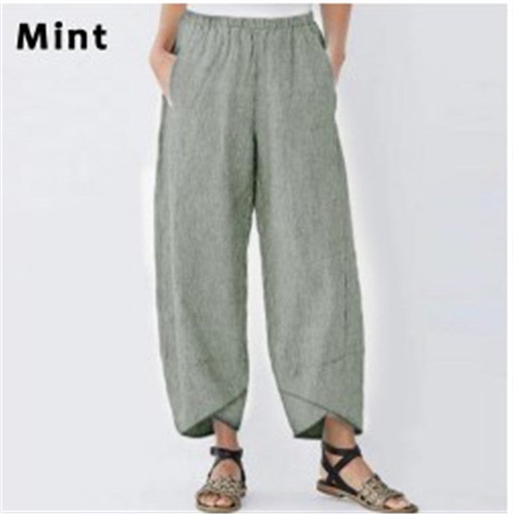 Green wide-leg pants on a white background with 'Mint' text.