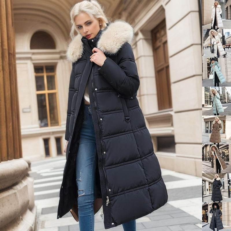 Winter Long Jacket With Fur Hood & Belt for Women - ZA-Zola