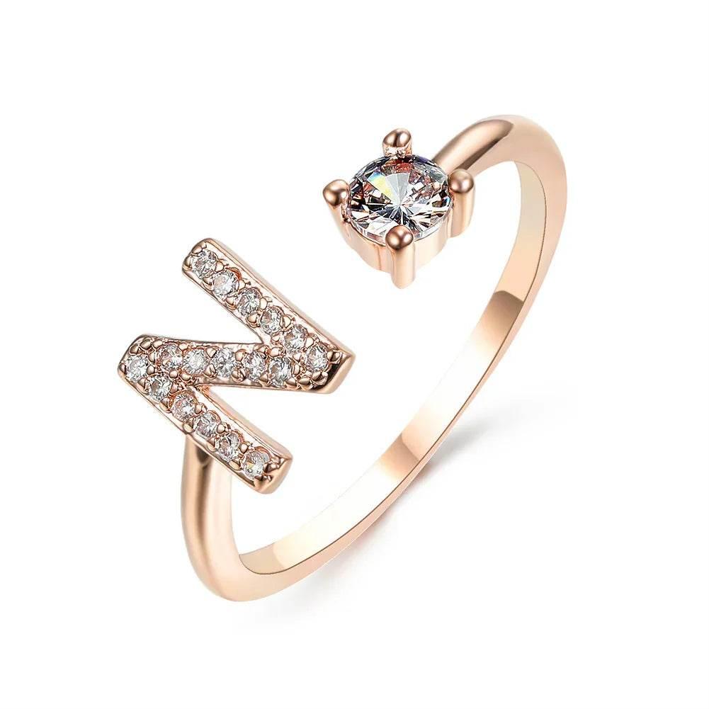 Adjustable A–Z Initial Ring for Women with Zircon - ZA-Zola