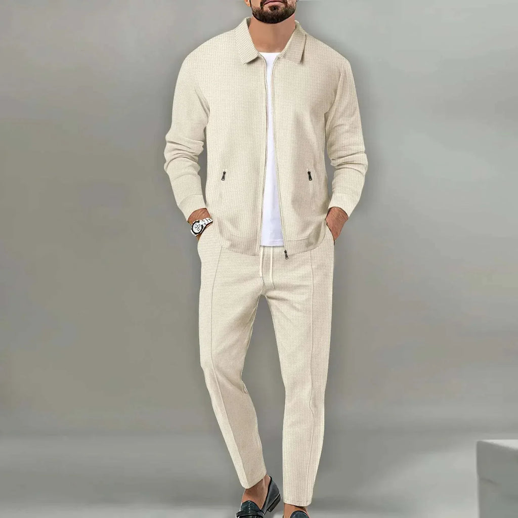 Men’s Slim Fit Jacket Set – Zipper Pocket Lapel Suit - ZA-Zola