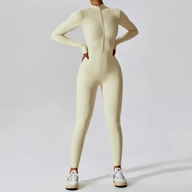Women Yoga Jumpsuit – Seamless Zip Front Fitness Wear - ZA-Zola