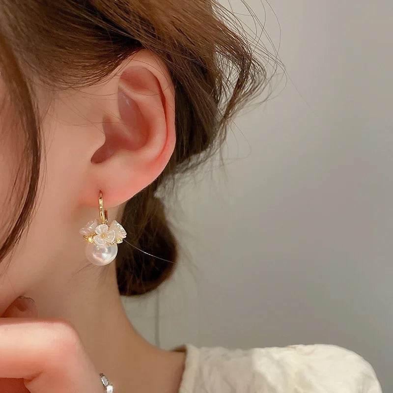 Korean Shell Flower Pearl Earrings – S925 Silver - ZA-Zola