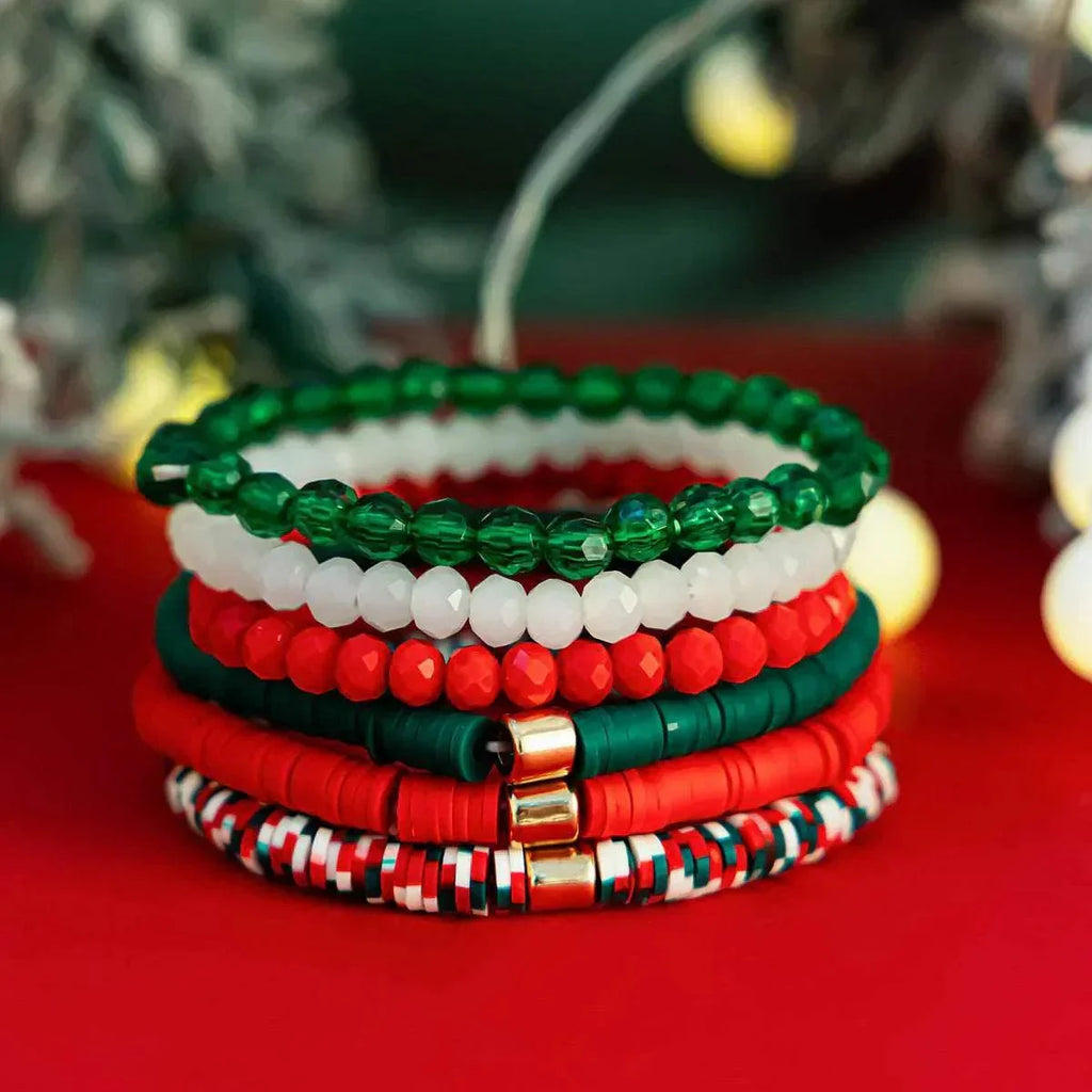 Festive Christmas Polymer Clay Bracelet Set | Holiday Gift - ZA-Zola