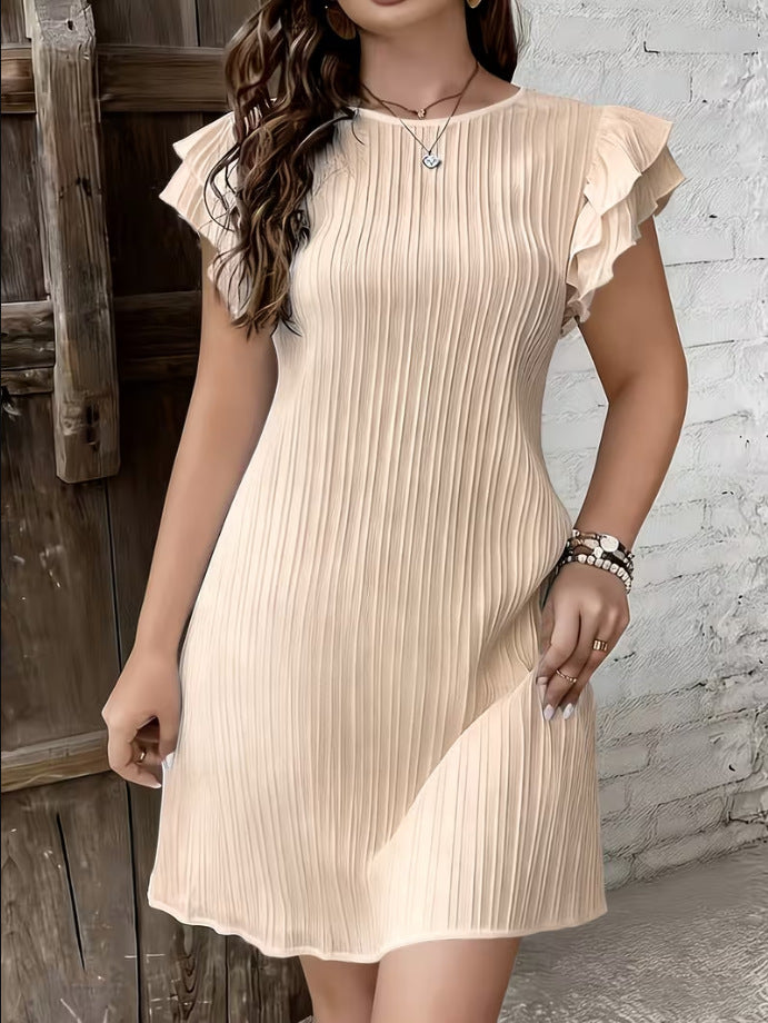High-End Pleated Ruffle Solid Color Patchwork Midi Dress for Women