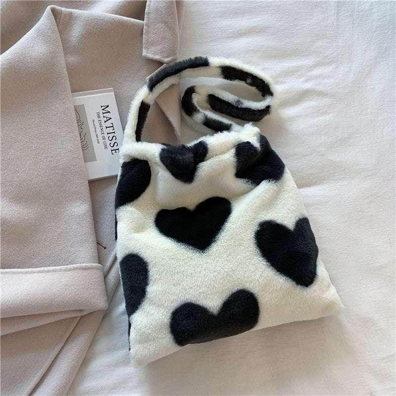 Love Heart Plush Shopping Bag | Winter Shoulder Bag - ZA-Zola